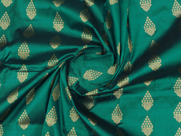 Zari Buttas Green Kanchipuram Silk Pavadai Sattai Material