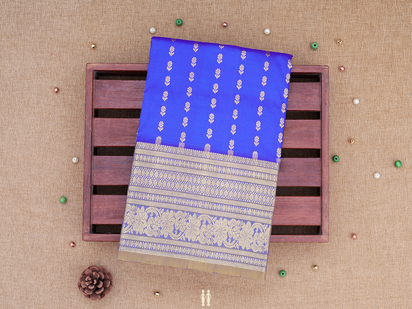 Stripes Design Blue Kanchipuram Silk Pavadai Sattai Material