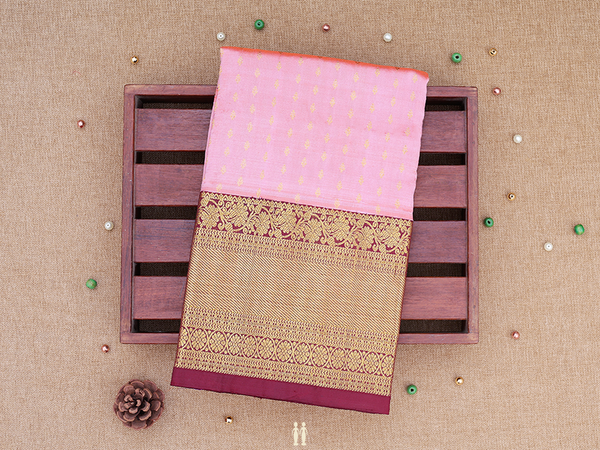 Zari Buttis Design Pink Kanchipuram Silk Pavadai Sattai Material