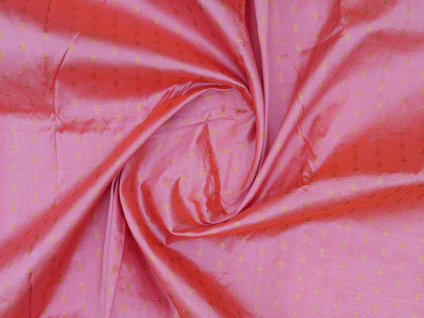Zari Buttis Design Pink Kanchipuram Silk Pavadai Sattai Material