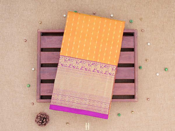 Stripes Design Orange Kanchipuram Silk Pavadai Sattai Material