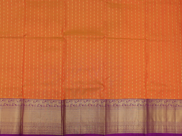 Stripes Design Orange Kanchipuram Silk Pavadai Sattai Material