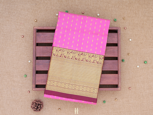 Stripes Design Pink Kanchipuram Silk Pavadai Sattai Material