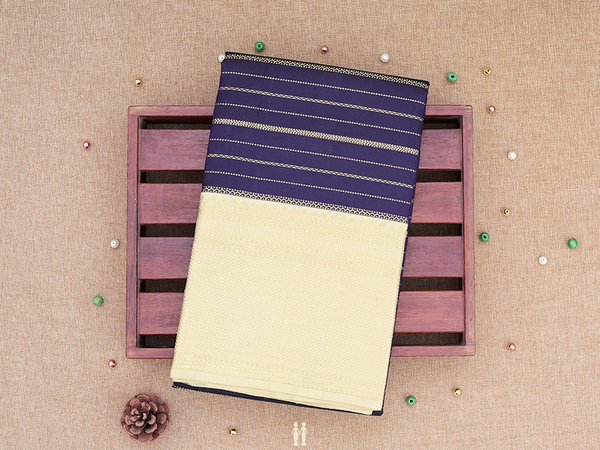 Stripes Design Blue Kanchipuram Silk Pavadai Sattai Material