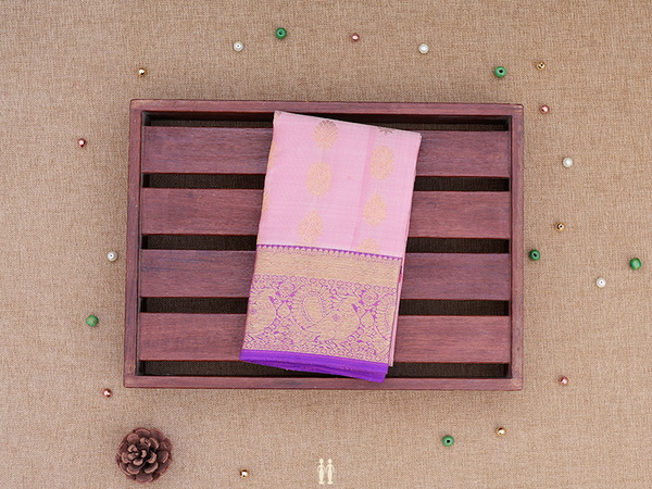 Floral Buttas Pink Kanchipuram Silk Pavadai Sattai Material