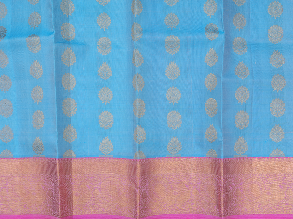 Floral Buttas Blue Kanchipuram Silk Pavadai Sattai Material