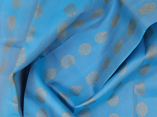 Floral Buttas Blue Kanchipuram Silk Pavadai Sattai Material