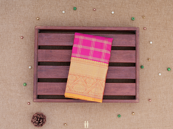 Checks Design Magenta Kanchipuram Silk Pavadai Sattai Material
