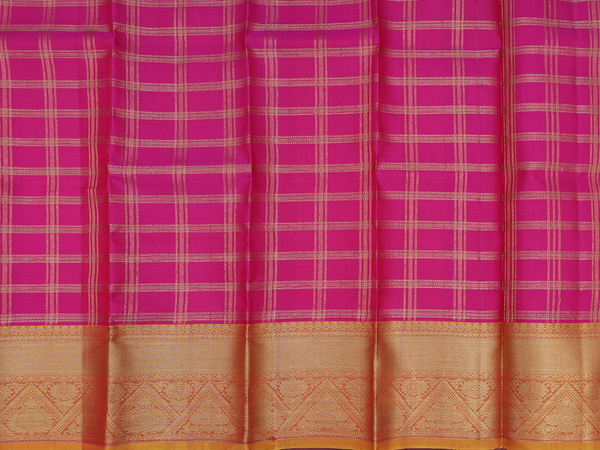 Checks Design Magenta Kanchipuram Silk Pavadai Sattai Material