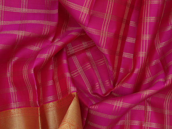 Checks Design Magenta Kanchipuram Silk Pavadai Sattai Material