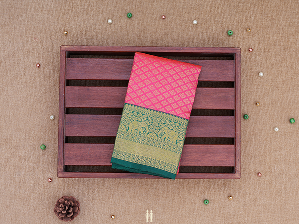 Allover Design Punch Pink Kanchipuram Silk Pavadai Sattai Material