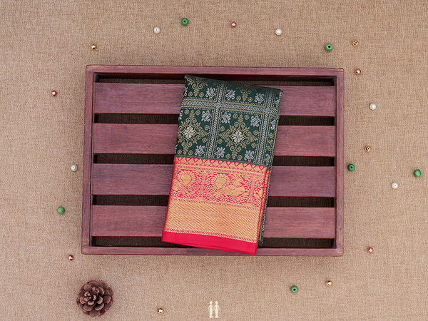 Brocade Design Green Kanchipuram Silk Pavadai Sattai Material