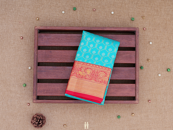 Zari Design Sea Green Kanchipuram silk Pavadai Sattai Material