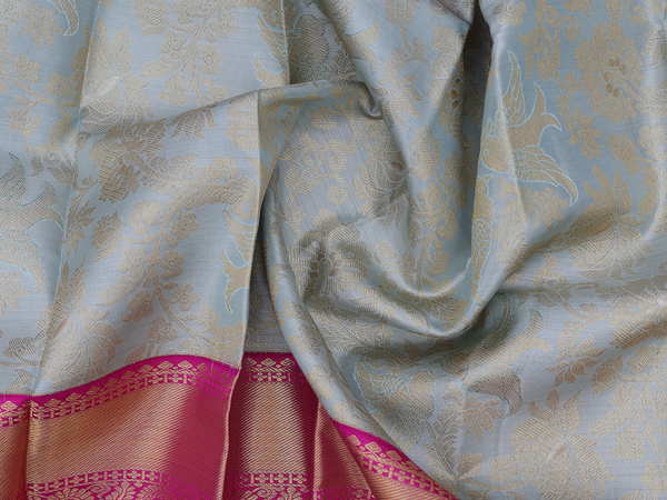 Floral Design Green Tissue Kanchipuram Pavadai Sattai Material