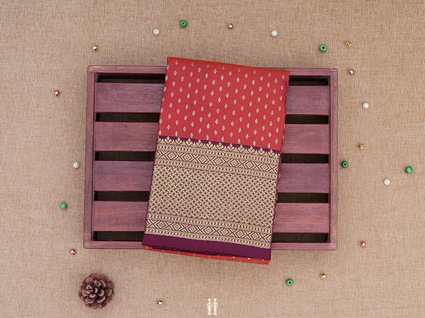 Zari Buttis Rust Brown Kanchipuram Silk Pavadai Sattai Material