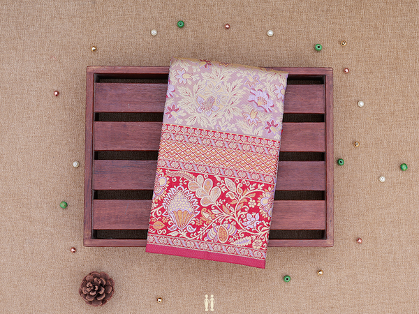 Floral Design Purple Tissue Kanchipuram Pavadai Sattai Material