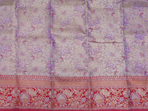 Floral Design Purple Tissue Kanchipuram Pavadai Sattai Material