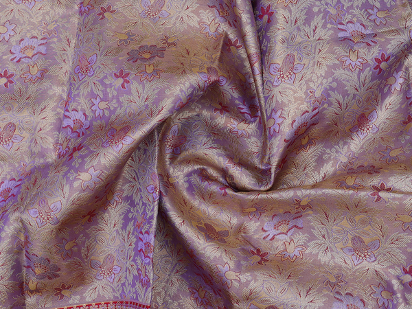 Floral Design Purple Tissue Kanchipuram Pavadai Sattai Material