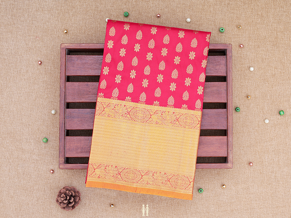 Zari Buttas Red Kanchipuram Silk Pavadai Sattai Material
