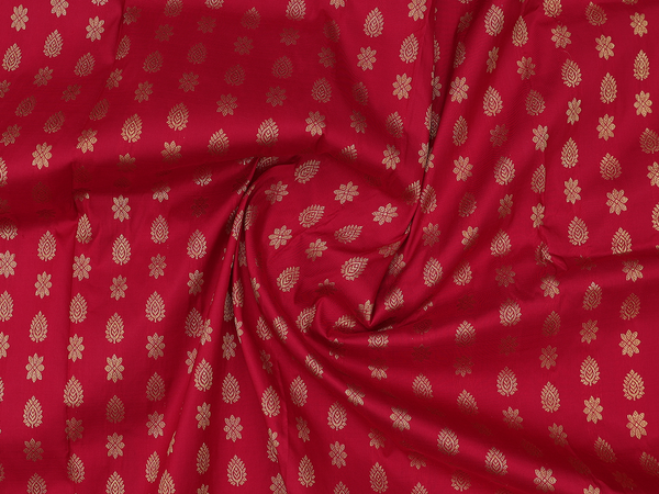 Zari Buttas Red Kanchipuram Silk Pavadai Sattai Material