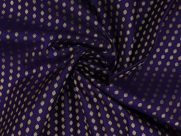 Zari Buttis Navy Blue Kanchipuram Silk Half Saree Material