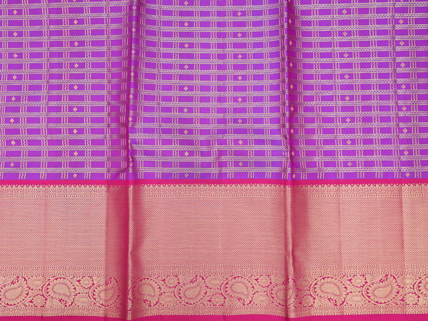 Checks Design Purple Kanchipuram Silk Half Saree Material