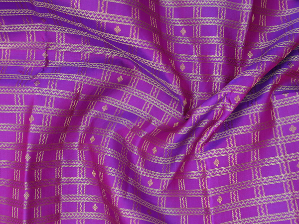Checks Design Purple Kanchipuram Silk Half Saree Material