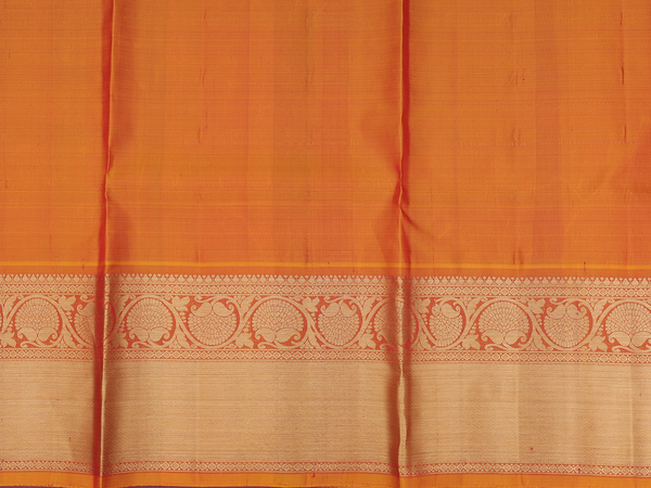 Checks Design Orange Kanchipuram Half Saree Material
