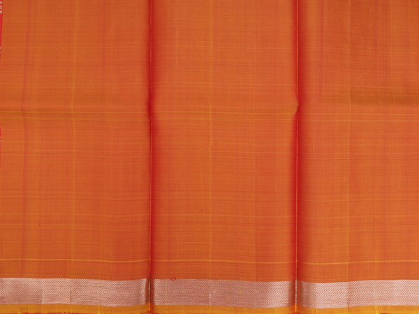 Checks Design Orange Kanchipuram Half Saree Material