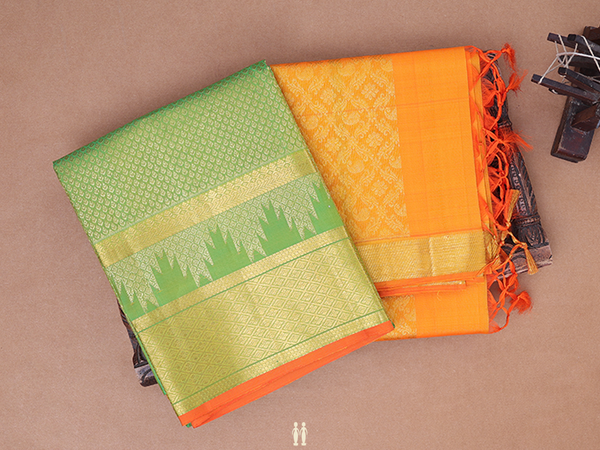 Brocade Design Green Kanchipuram Silk Half Saree Material