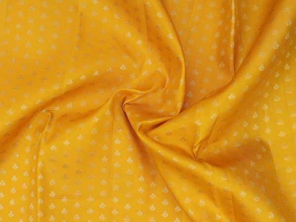 Zari Buttas Saffron Yellow Kanchipuram Half Saree Material