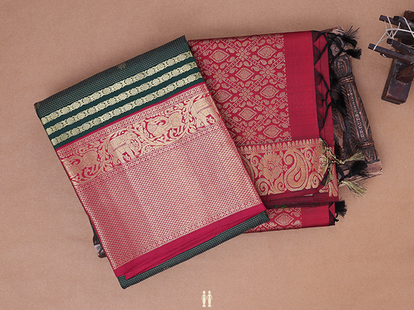 Stripes Design Forest Green Kanchipuram Half Saree Material
