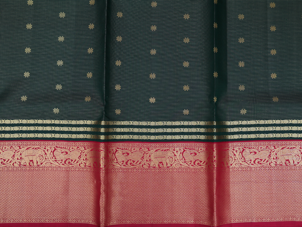 Stripes Design Forest Green Kanchipuram Half Saree Material