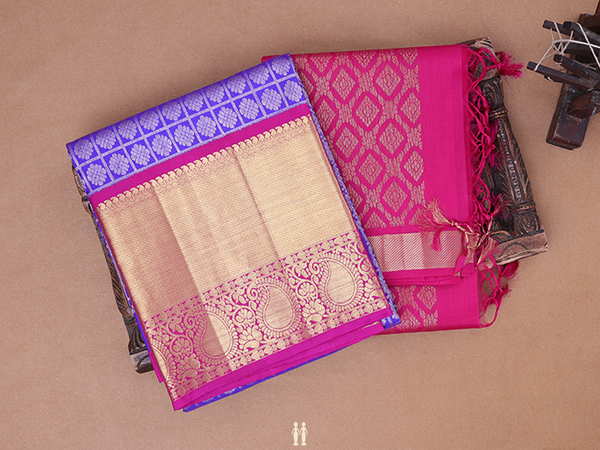 Brocade Design Royal Blue Kanchipuram Half Saree Material