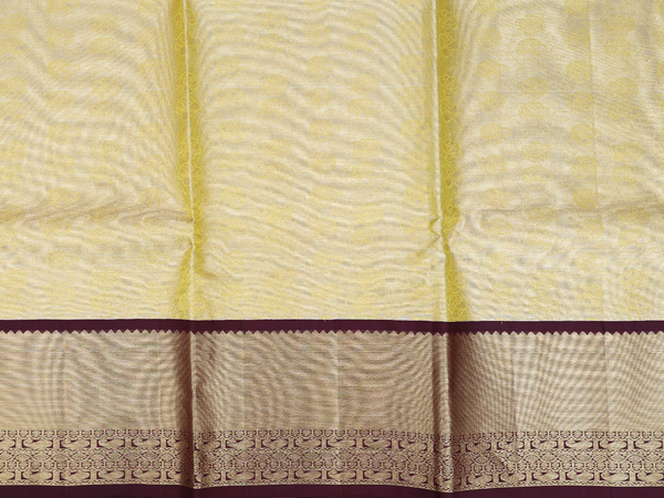 Floral Design Yellow Kanchipuram Silk Half Saree Material