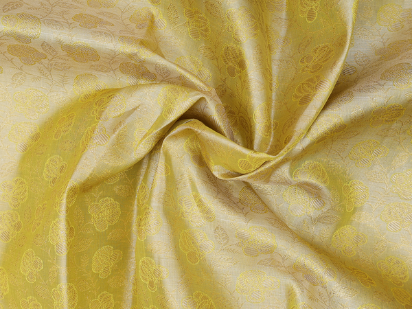 Floral Design Yellow Kanchipuram Silk Half Saree Material