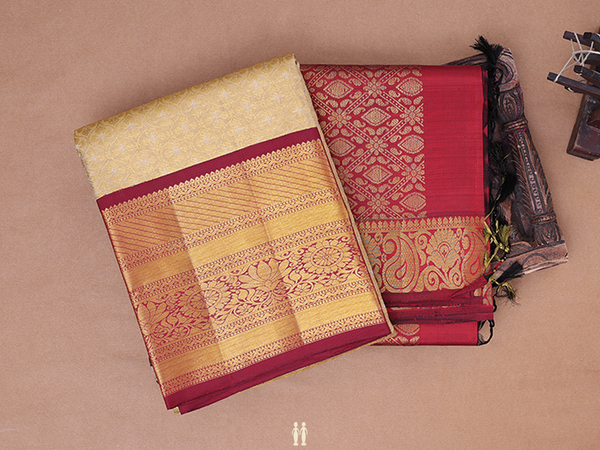 Ogee Design Gold Kanchipuram Silk Half Saree Material