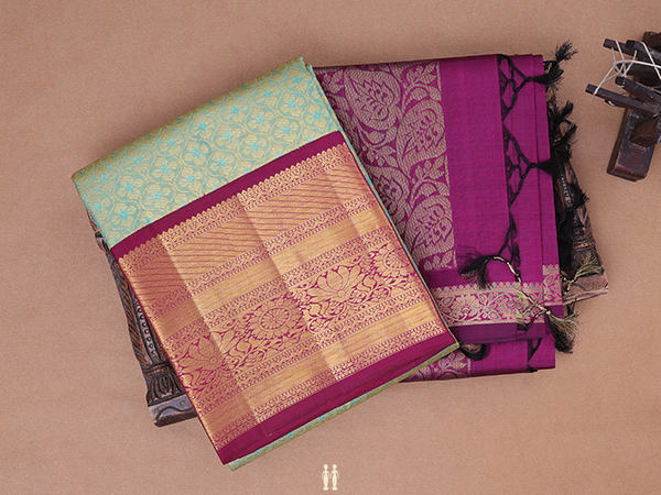 Ogee Design Green Kanchipuram Silk Half Saree Material