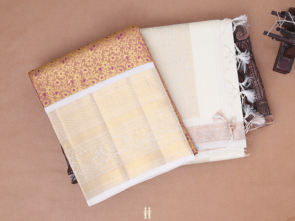Floral Design Dual Tone Kanchipuram Half Saree Material