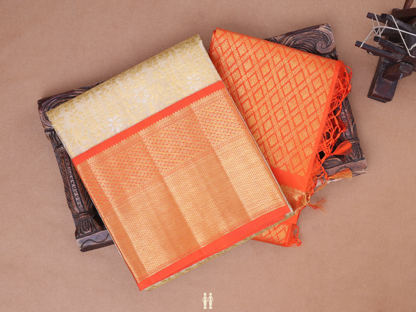 Floral Design Gold Kanchipuram Silk Half Saree Material