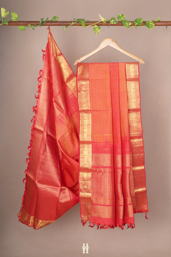 Paai Madippu Kattai Red And Yellow Kanchipuram Silk Dupatta