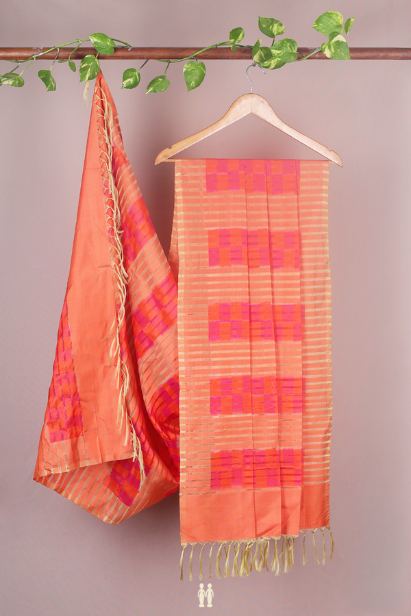 Stripes Design Pink And Orange Silk Dupatta