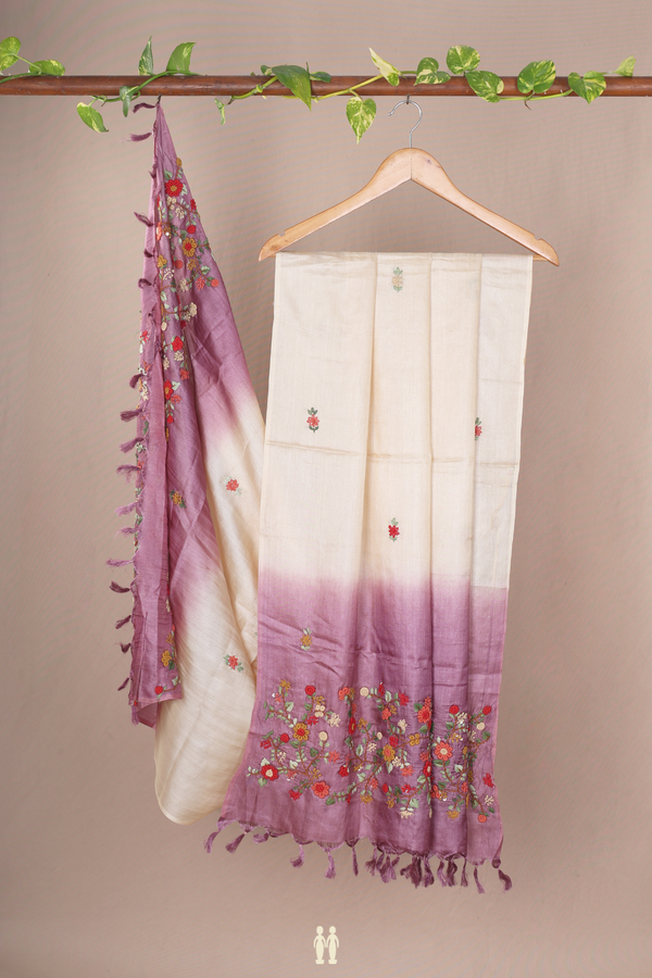 Floral Buttas Beige Tussar Silk Dupatta