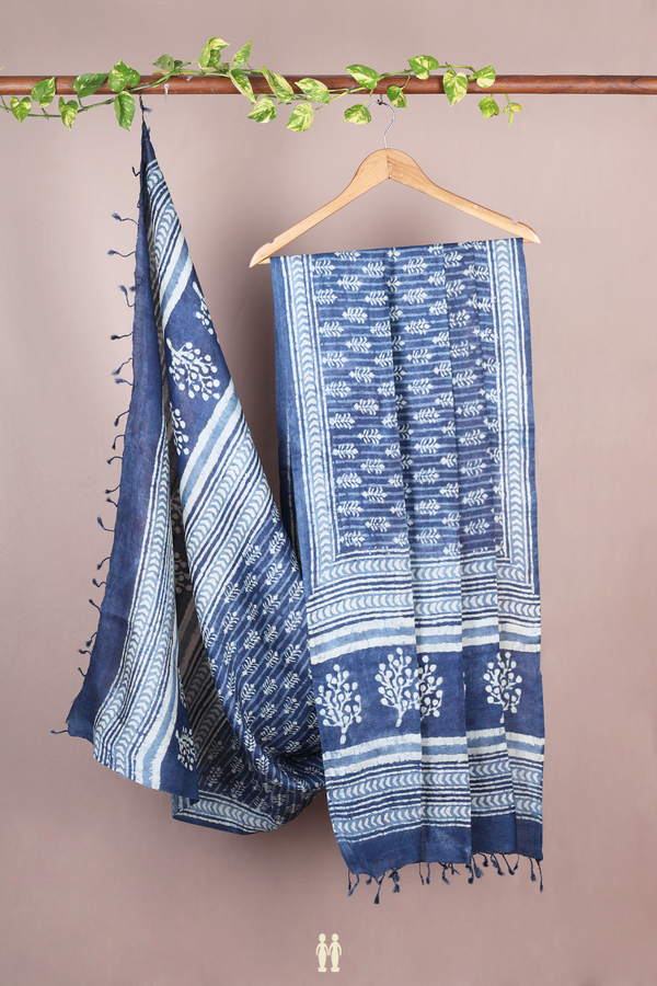 Printed Design Blue Tussar Silk Dupatta