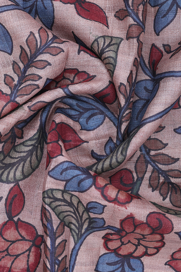 Floral Hand Painted Design Cocoa Brown Tussar Silk Dupatta