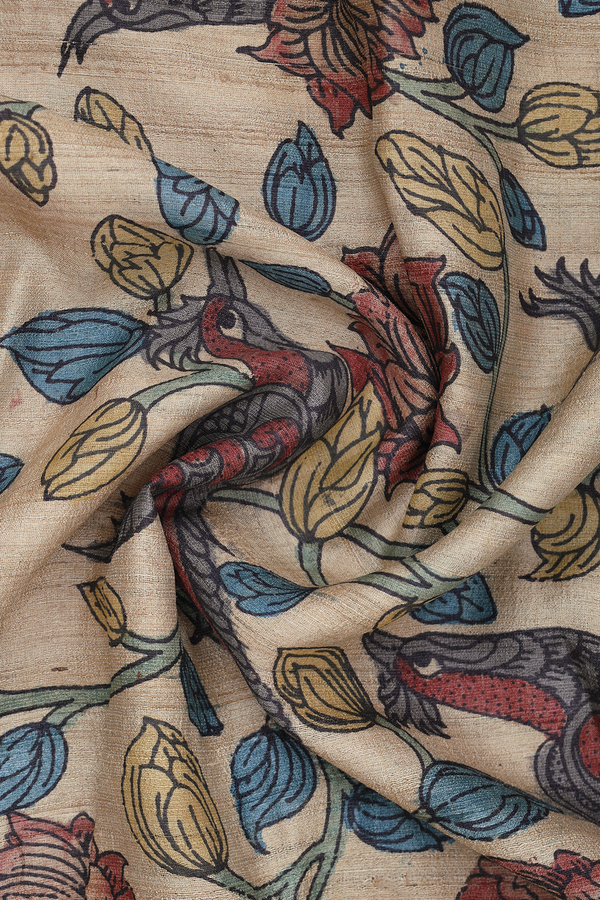 Floral Hand Painted Design Cream Color Tussar Silk Dupatta
