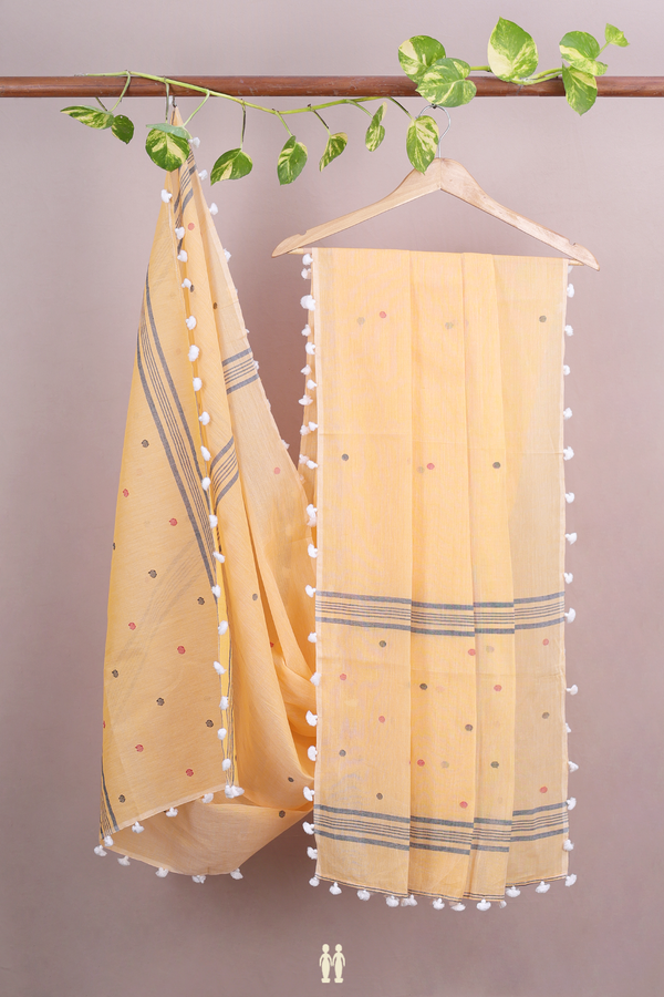 Threadwork Buttas Light Orange Cotton Dupatta