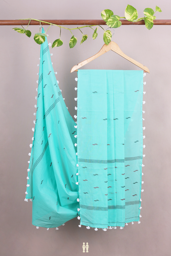 Threadwork Buttas Tiffany Blue Cotton Dupatta