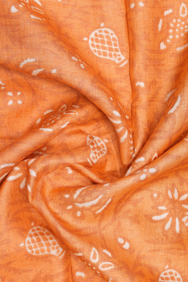 Floral Printed Design In Orange Tussar Silk Dupatta