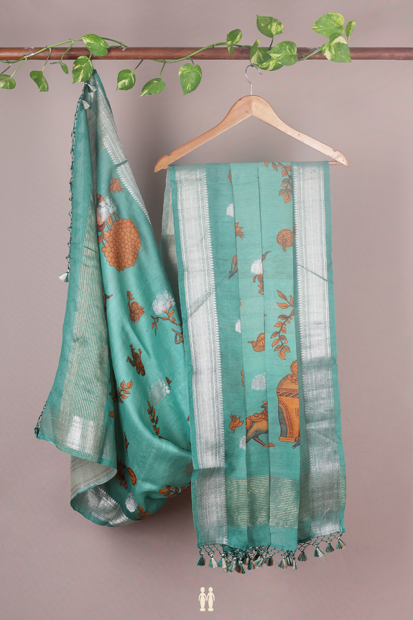 Printed Design Green Tussar Silk Dupatta